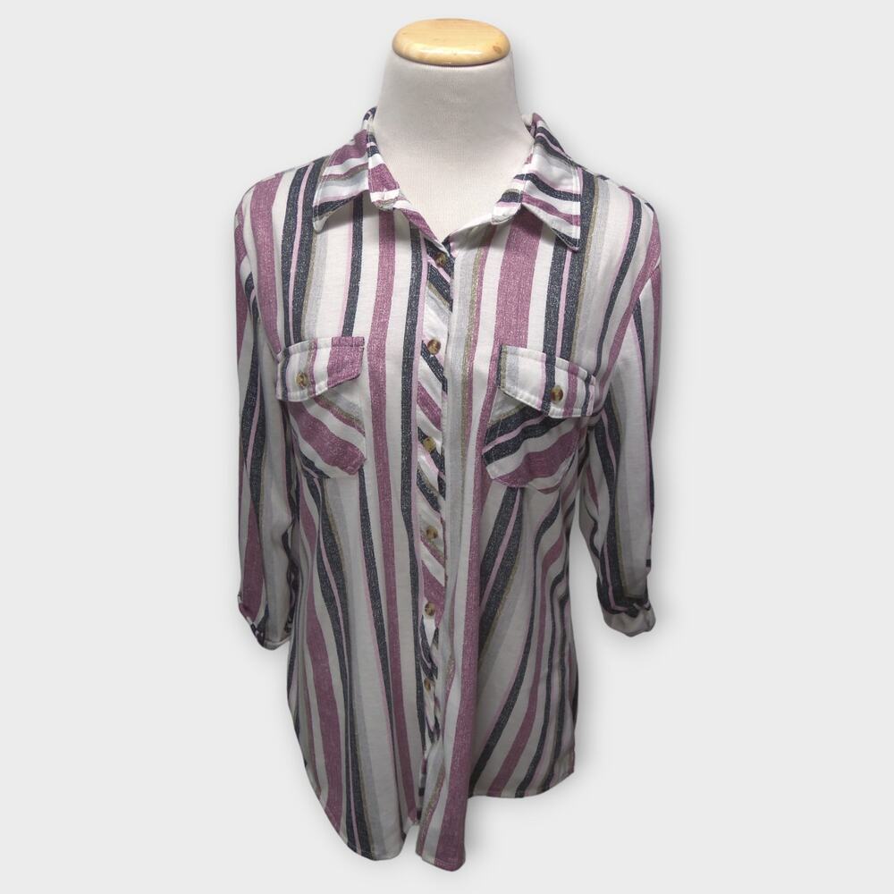 Women's Eden & Olivia Striped Button Up Blouse Size Medium - Picture 2 of 9